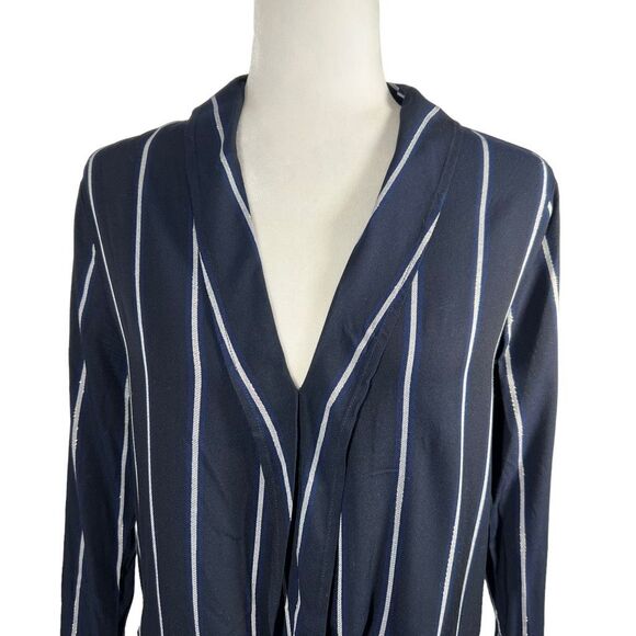 Rails Small Stripe Navy Blue & White Long Sleeve Blouse Ava style tie front deta - Picture 2 of 13